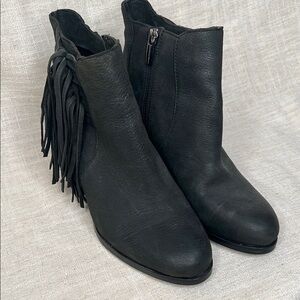 Vince Camuto Black Fringe Heeled Boots